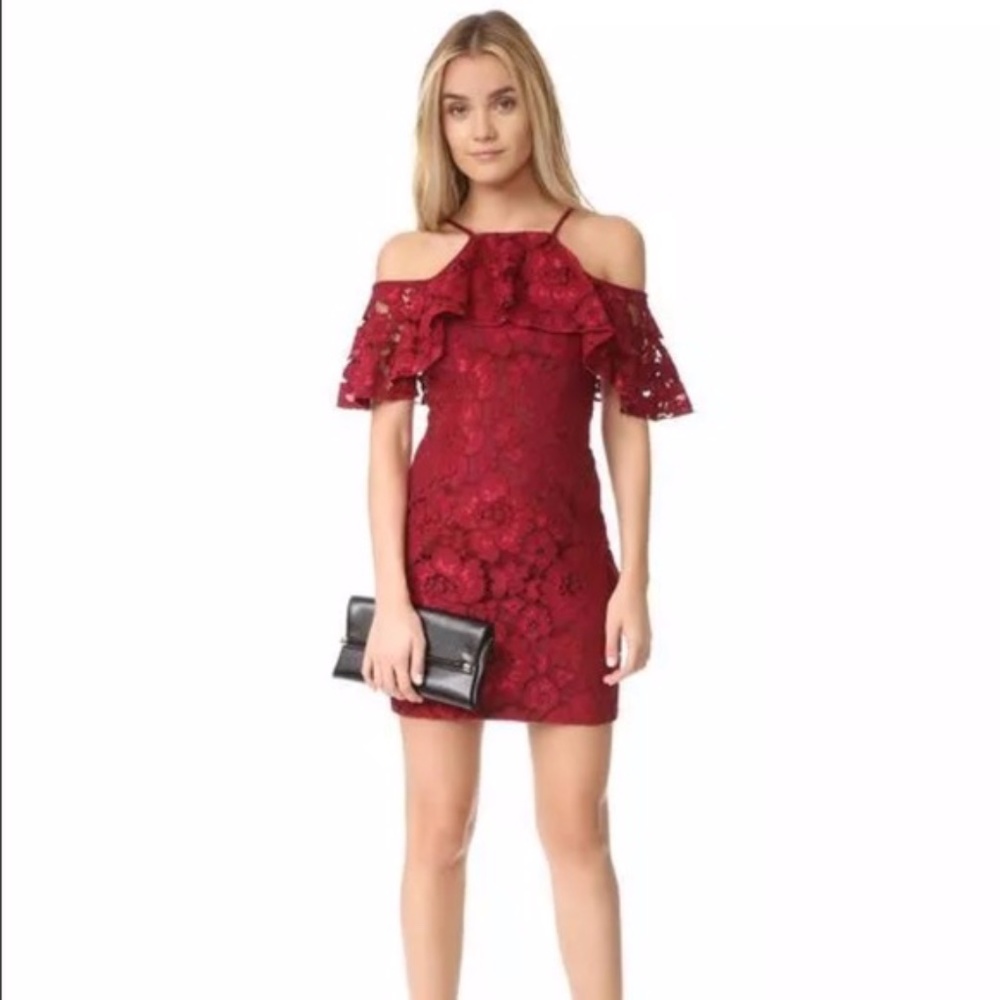 $390 Black Halo Dress Cold-Shoulder Lace Size 2/XS